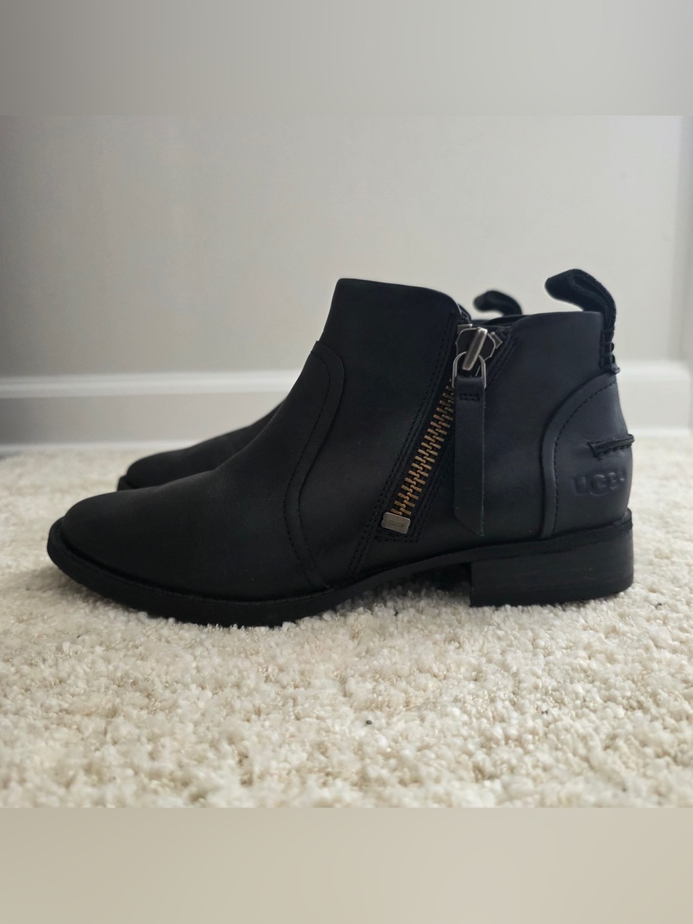 UGG Women's Black Leather Side-Zip Ankle Booties